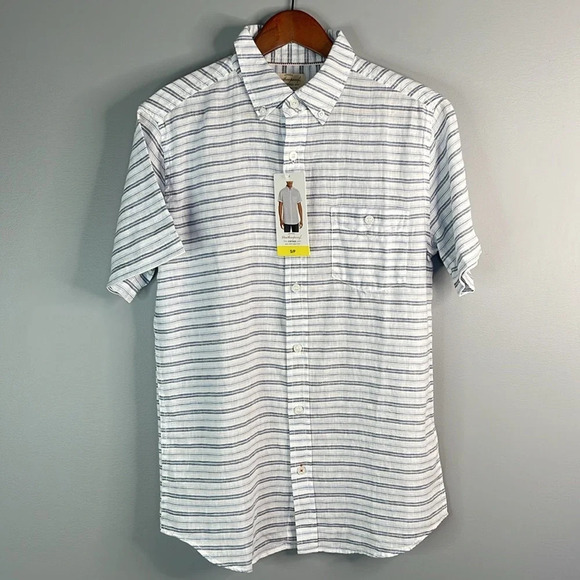 WEATHERPROOF NWT Washable Linen Blue Stripe Button Down Shirt Preppy Size S - Picture 13 of 13
